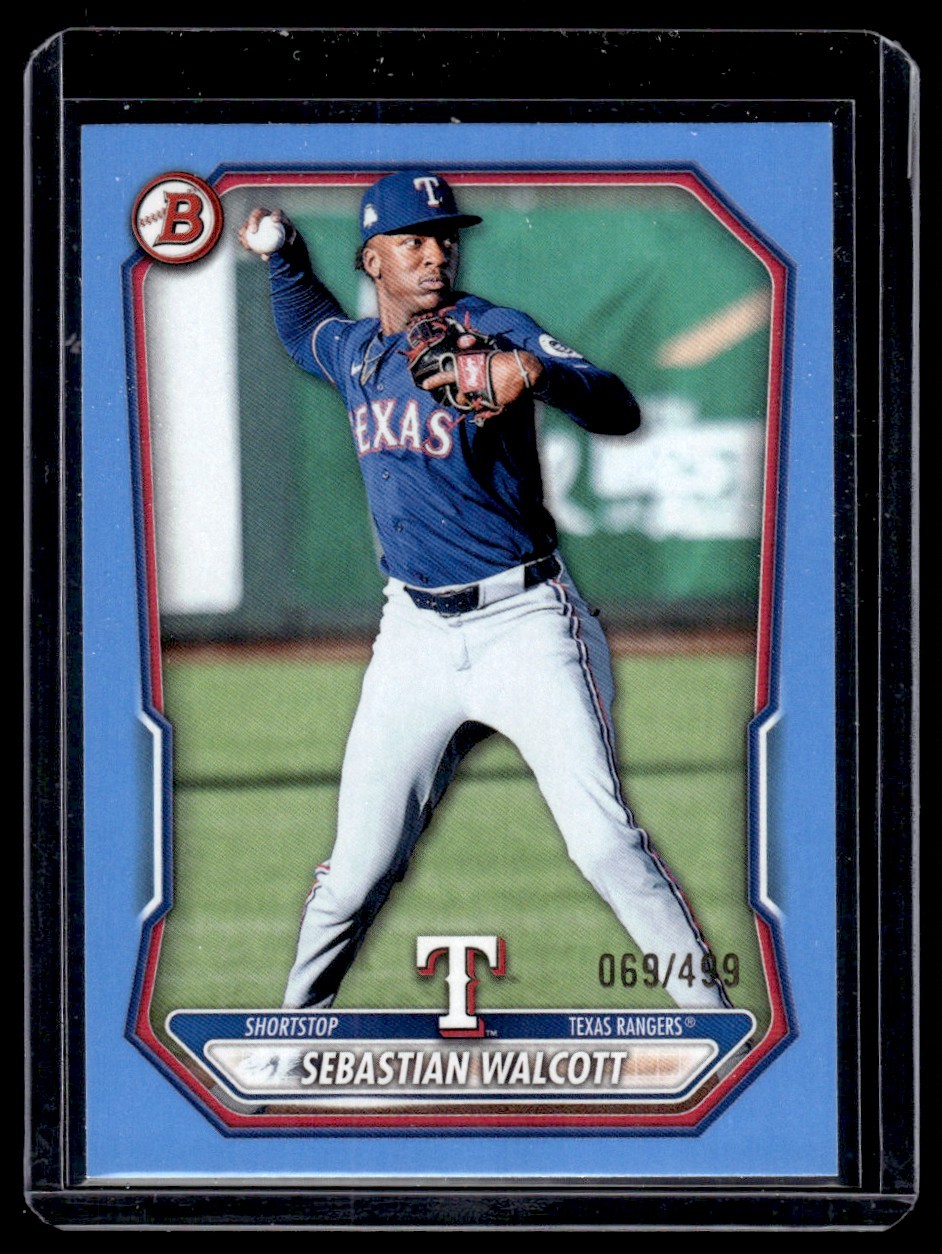 2026 Bowman Sky Blue Border Sebastian Walcott 069/499 Texas Rangers #BP-51