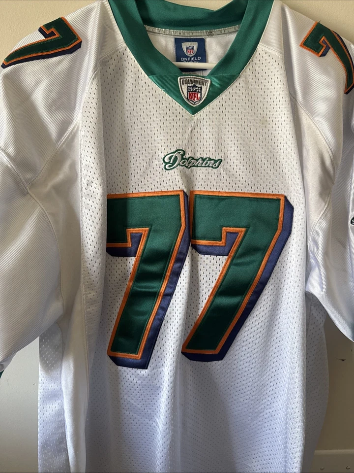 Camiseta deportiva para hombre Reebok On Field NFL Miami Dolphins Jake larga #77 talla 56 cosida Foto 2 de 4