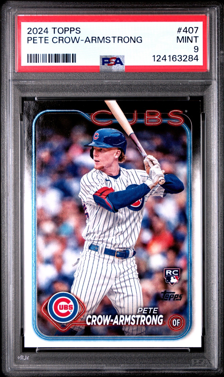 2024 Topps 407 Pete Crow Armstrong PSA Mint 9 Rare Black 73 printed RC
