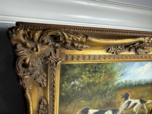 Victorian Antique? Oil On Board painting Pointer Dogs Hunting 14X12 Ornate Frame - Picture 7 of 21