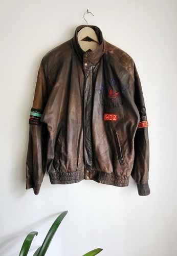 Chaqueta de cuero marrón vintage Adidas juegos de invierno 1932 - Imagen 4 de 11