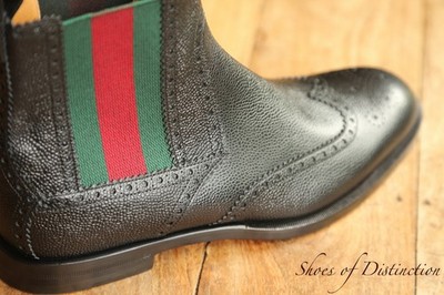 Gucci Black Leather Brogue Chelsea Boots Shoes Mens UK 8.5 US 9.5 EU 42.5 NEW