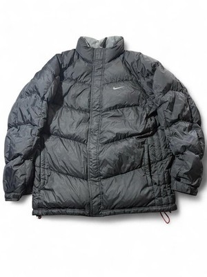 Vintage Nike Puffer Black Jacket Center Swoosh XL X-Large Y2K