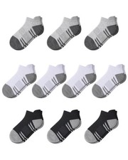 Somaibo 10 Pairs Boys Girls Ankle Socks Kids 10-12 Years, Black/White/Gray