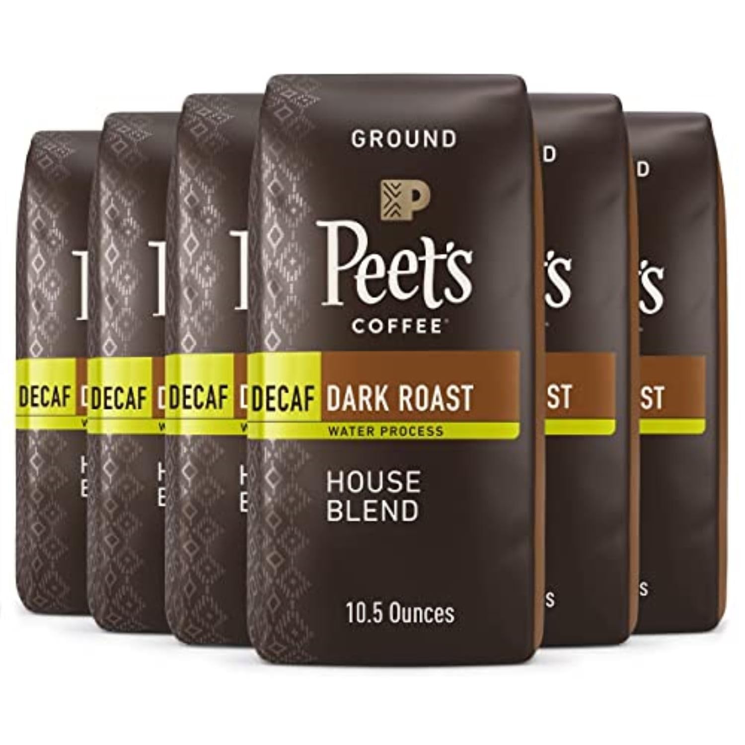 Peet's Decaf Dark Roast Coffee 63oz 6 Bags of 10.5oz