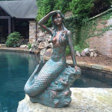 Large  Mermaid Statue on Rock 32 Inch Classic...