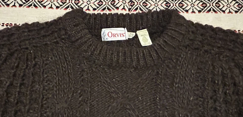 Винтажный коренастый свитер Orvis Fisherman Cableknit размер L темно-коричневый - Изображение 3 из 3