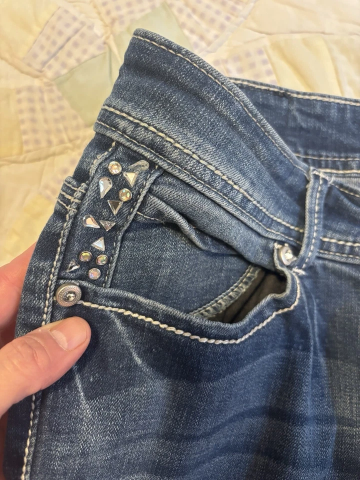Hint Women’s Jeans Size 27 Rhinestones Blue Denim Skinny Distressed Stretch - Image 4 of 4