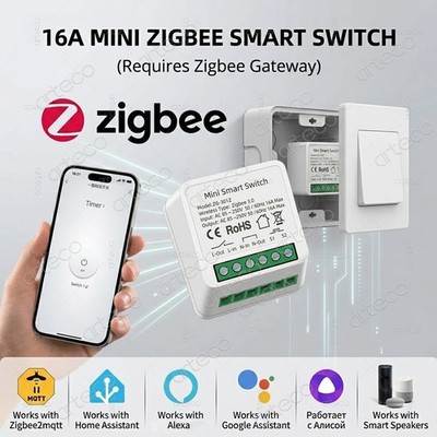 ZigBee 3.0 Smart Mini DIY Switch Module 16A Relay 2-Way Remote App Control