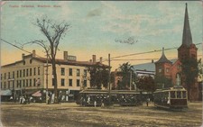 Trolley Terminal Westfield MA 1910 Hotel Dry Goods Streetcars Postcard