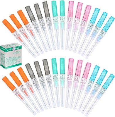 New 20Pcs Sterilized Cannula Body Piercing Catheter Pins Kit 14G 16G 18G 20G 22G