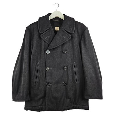 Vintage US Navy Herren Schwarz Wolle Peacoat Zweireiher Größe 40S