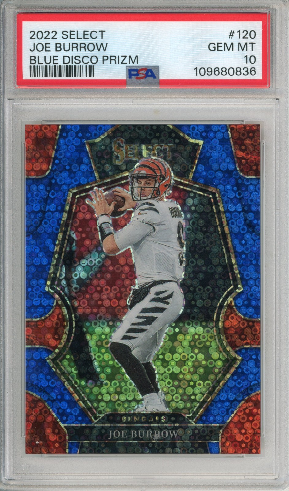 2022 Panini Select Joe Burrow 120 Premier Blue Disco Prizm 22/25 PSA 10 Bengals