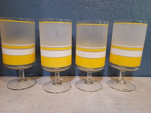 Vintage MCM CULVER White / Yellow Stemmed Glasses BARWARE Set of 4 - Picture 5 of 7