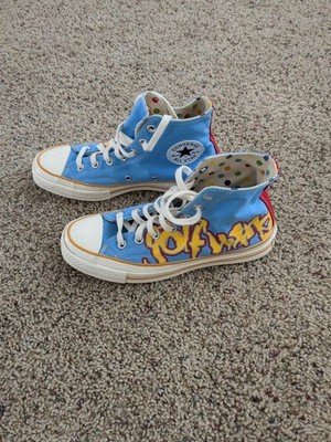 Converse Chuck Taylor All Star Platform Womens Size 5.5 Blue With Yellow Design