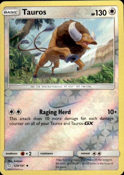 Pokemon Reverse Holo Tauros SM - Team Up 129/181 LP