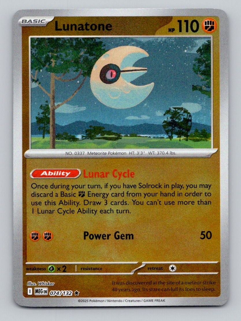 Lunatone 074/132 Rare Mega Evolution Pokemon Reverse Holo Near Mint