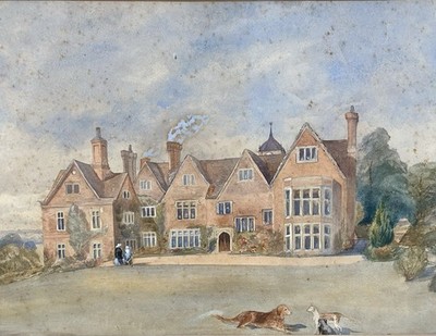 Gemälde 19. Jahrhundert, Landhaus & Hunde Hardwick House, Oxford (Toad Hall)