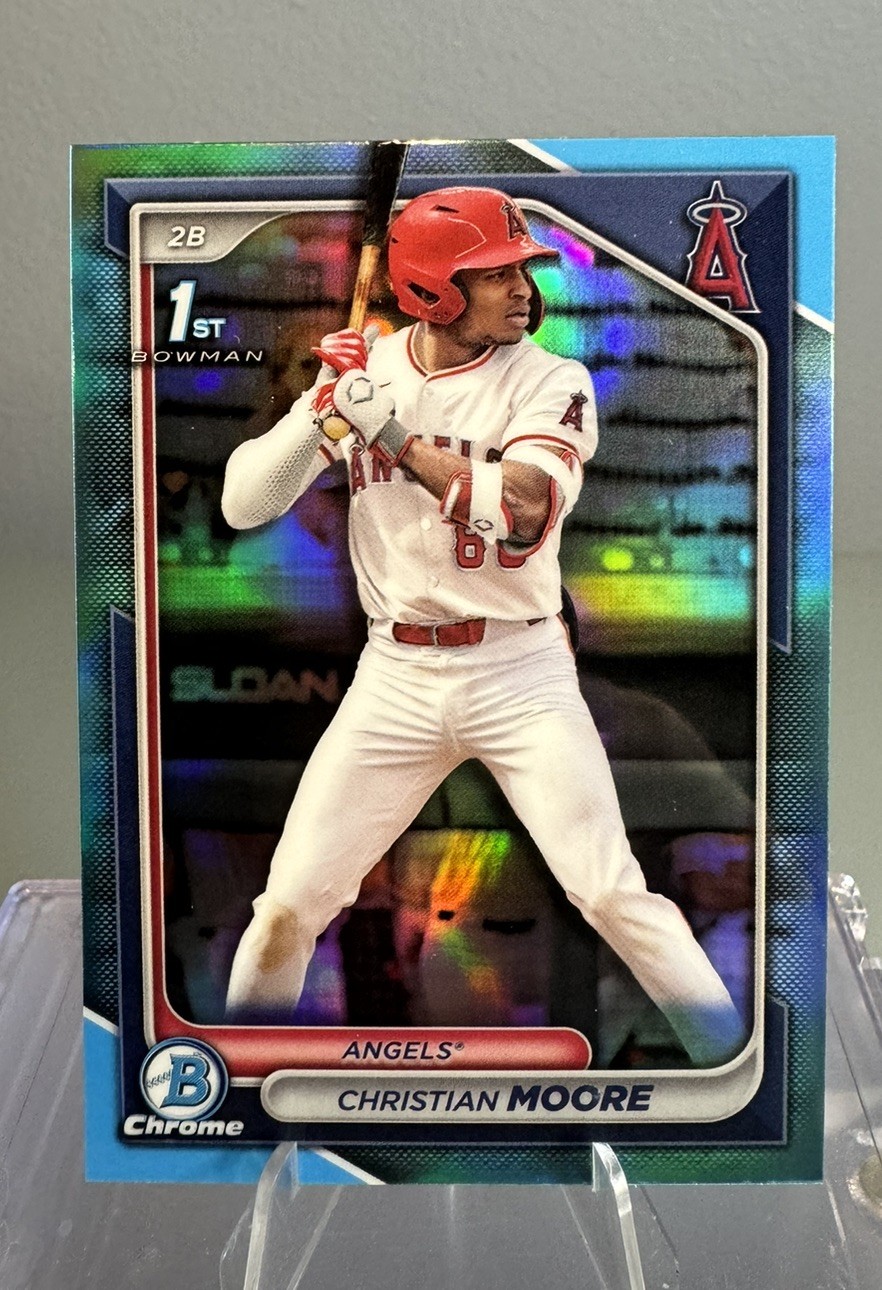 2024 Bowman Draft Christian Moore Chrome Sky Blue Refractor 1st #BDC-13 Angels