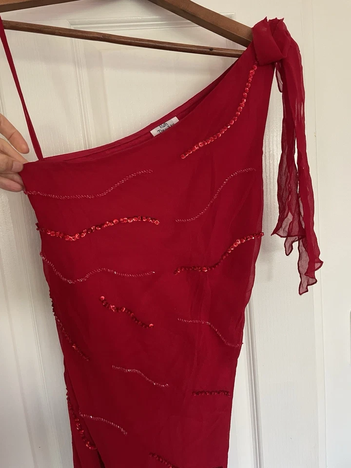 Vestido Ruth Tarvydas Y2K Vintage Años 2000 Seda Aus/Reino Unido 10 EE. UU. 6 Rojo Baile Cóctel Foto 3 de 4