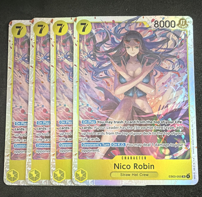 #ad Playset Bandai One Piece TCG Nico Robin EB03 055 SR Yellow English x4 $35.00