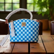 Dooney & Bourke Suki Crossbody NWT Blue Gingham Check Leather Trim Handbag