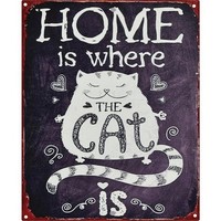 9932611-D Retro Blechschild Vintage Home Is Where My Cat Is Katze 20X25Cm