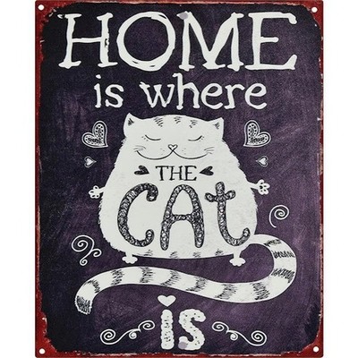 9932611 Retro Blechschild Vintage Home is where my cat is Katze 20x25cm