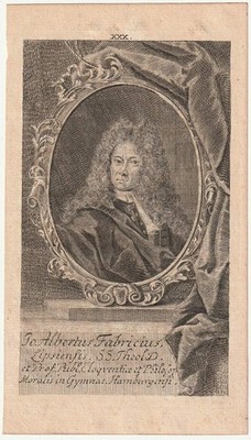 c1710 Johann Albert Fabricius Philologe Bibliograph Theologe Kupferstich-Porträt