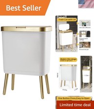 Cubo de basura de baño con tapa, cubo de basura de plástico con patas, 4 galones de oro Tra...