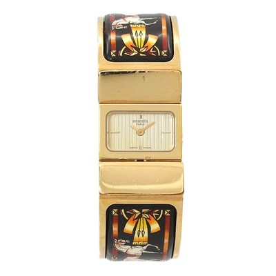 HERMES Loquet LO1.201 Quartz Gold Dial Ladies Bngle Watch 90318684