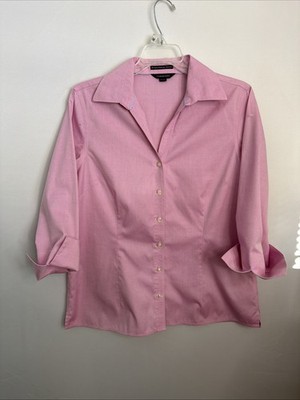 Land's End No Iron Pinpoint Oxford Women's 12 Pink Button Shirt