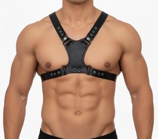 Mens Leather Body Chest Harness Adjustable Shoulder Buckle Strap Clubwear
