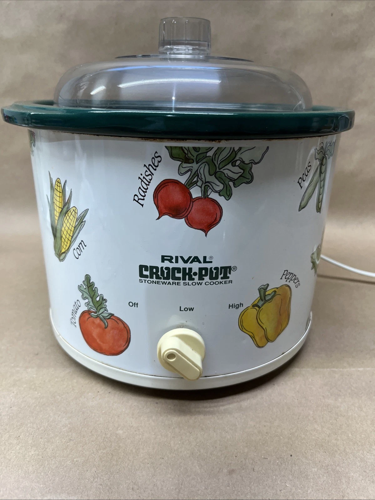 Vintage Rival Crock Pot Vegetable Pattern Model 3120 2.5 Qt Tested Works