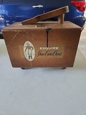 Esquire Shoe Care Chest Vtg Wood Shoe Shine Valet Box with Brushes & Polishes 
