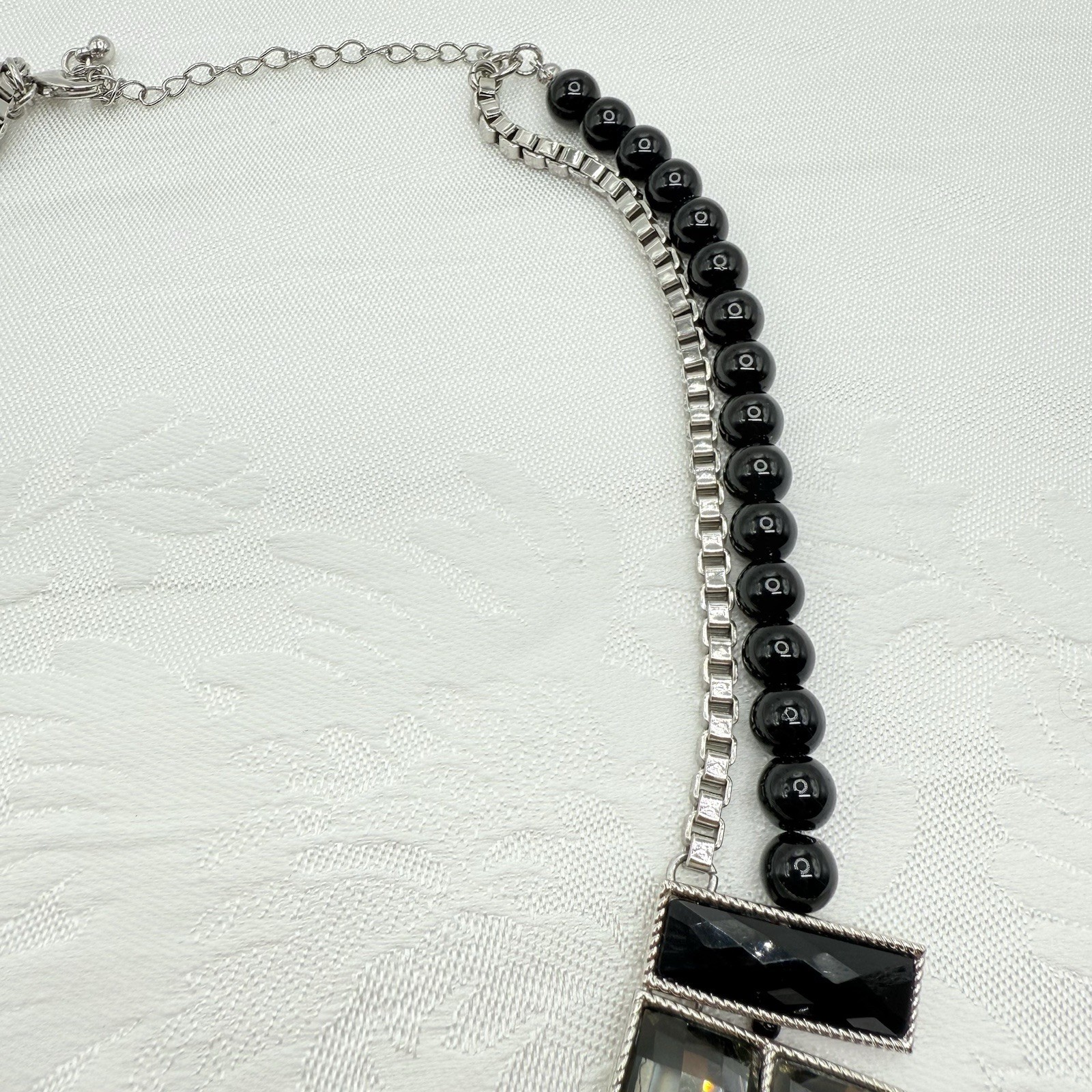 Black Smoke Large Rectangular Rhinestone Beaded L… - image 5