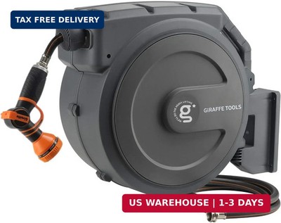 Giraffe Tools Retractable Garden Hose Reel 1/2 Inch x 130 ft, Super Heavy Duty,