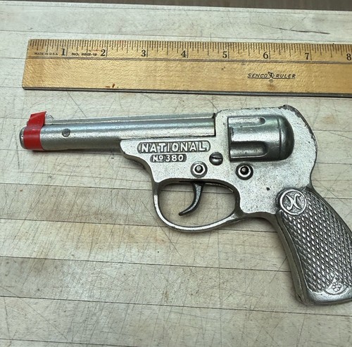 Rare Antique National #380 cast iron toy cap Gun Nickel Plated