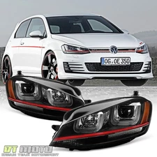 2015-2017 VW Golf/GTI VII MK7 LED Tube DRL Projector Headlights w/ Red Trim Set