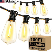 Brightever LED Outdoor String Lights 100FT Patio 100FT-Warm White, Black Wire