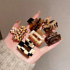 6PCS Leopard Checkered Hair Clips Women Small Claw Clips Half Up Mini Hair Pins