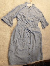 Isabel Maternity Baby Blue Elbow Sleeve Linen Blend Midi Shirtdress Sz M NWT 