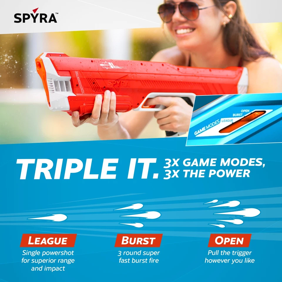 Pistola de chorro de agua eléctrica SPYRA para juegos de piscina, SpyraThree, roja Foto 3 de 4