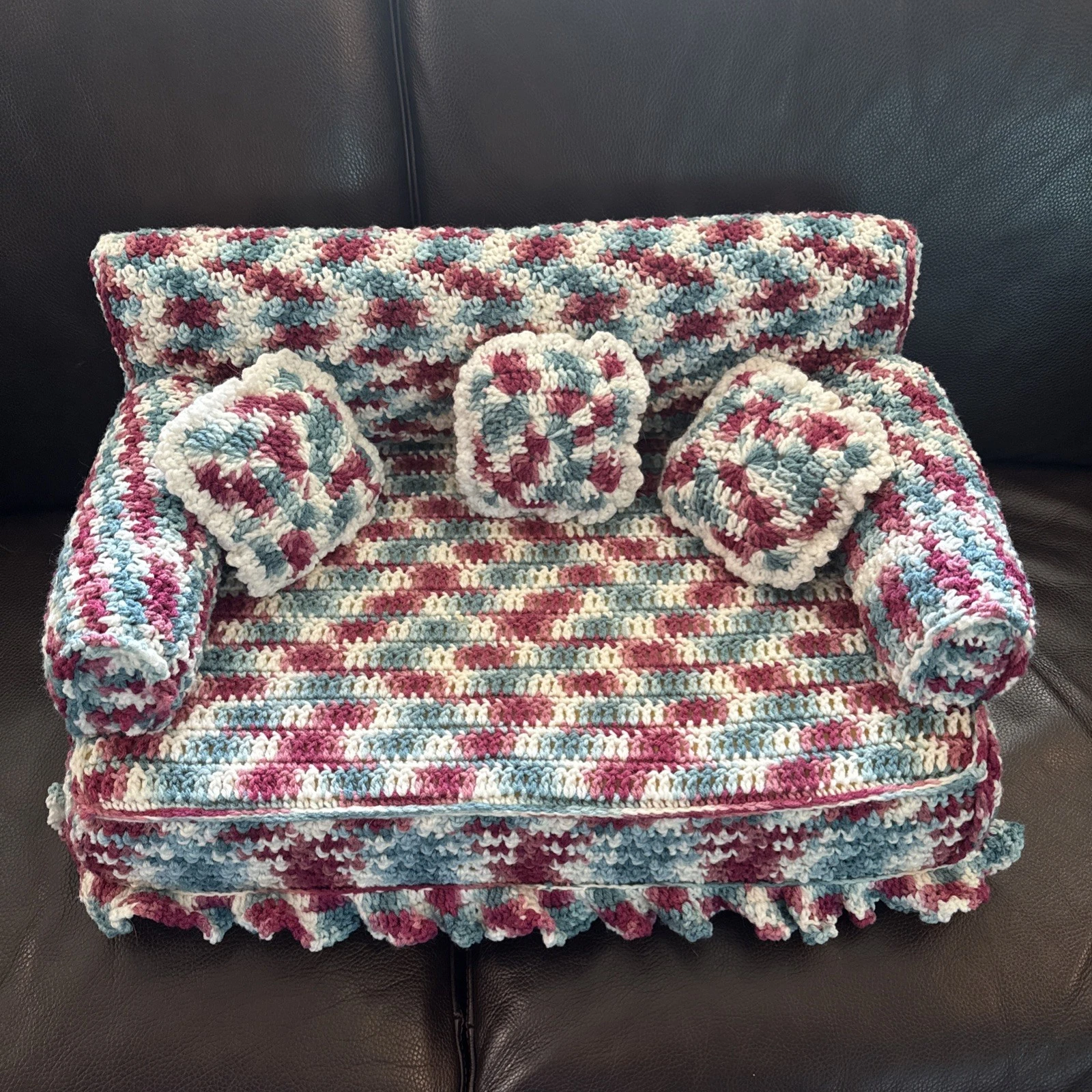 Pet Sofa Bed Vintage Cat Dog Faux Knitted Crochet Sofa Handmade Homemade MCM