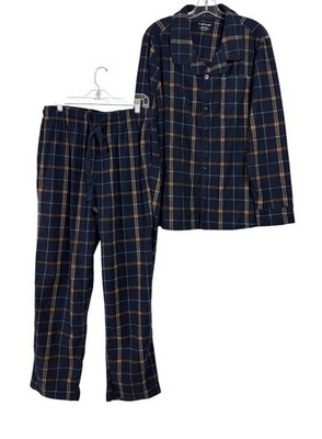 Men's Cuddl Duds Cozy Blue Two Piece Plaid Flannel Pajama Set NEW  Large