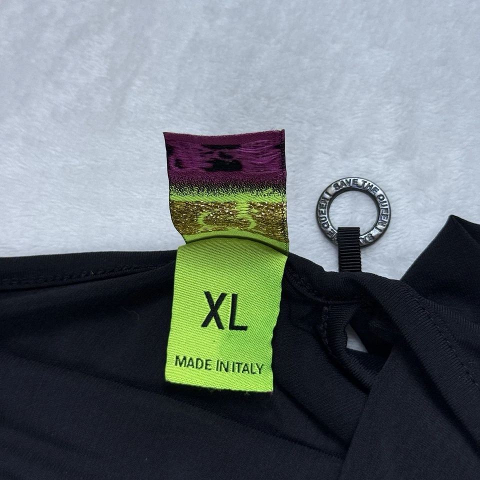 Vintage Save The Queen Top XL Italy Y2K Halter Black Stretch Embroider Lace Art - Image 3 of 4