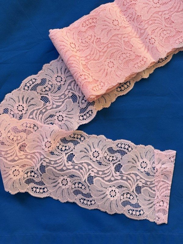 Beautiful Candy Pink Scalloped Flat Lace Trim 5.5" WIDE 6 yards Long Vintage