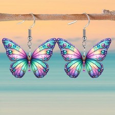Colorful Butterfly Acrylic Earrings Gemstone Pattern Insect Dangle Jewelry