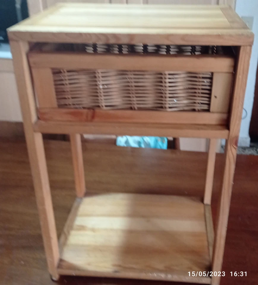 Comodino Armadietto Cassettiera Tavolino Compatto Legno vimini - Immagine 4 di 4