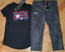 Under Armour Freedom stars stripes top capris NWT girls' L YLG patriotic black